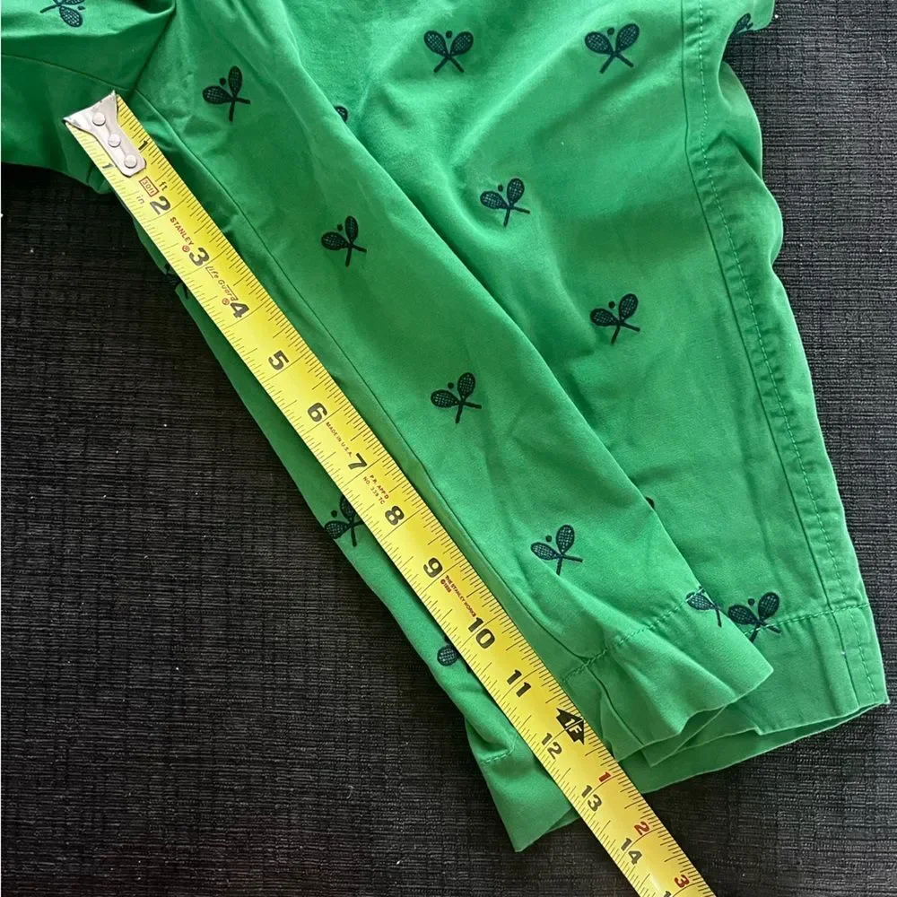 J Crew Women's Green Bermuda Shorts with Embroidered Navy Tennis City Fit Size 6